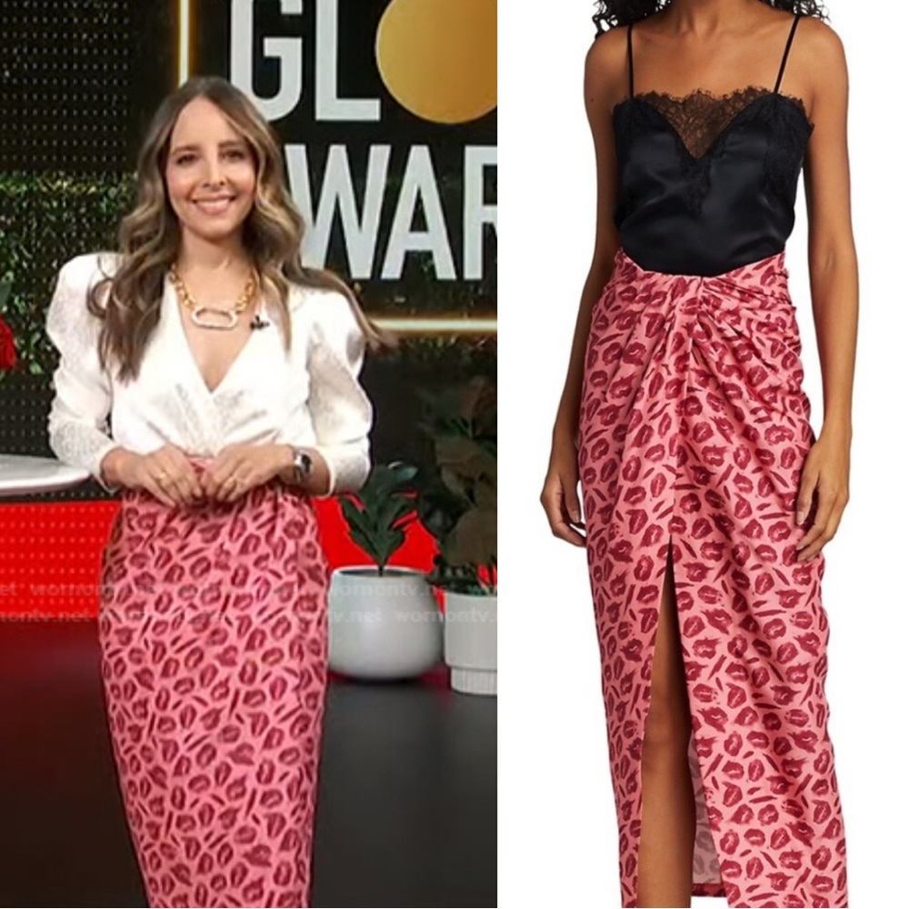 Brandon Maxwell Lip-Print Midi Skirt